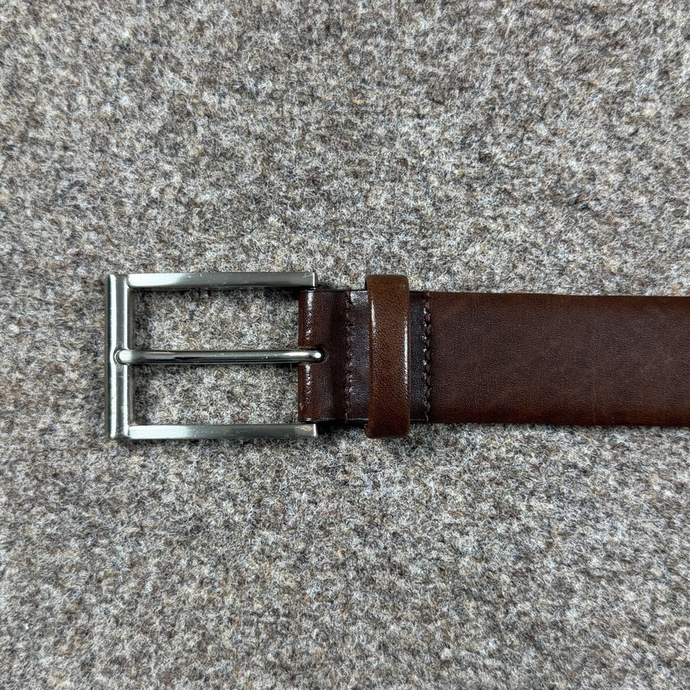 Fullum & Holt Brown Genuine Leather Belt Mens Size 36 Silver Toned Square Buckle - Picture 4 of 11